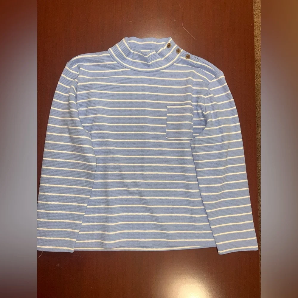Talbots BUTTON MOCKNECK PULLOVER - MARIN STRIPE - Picture 2 of 5